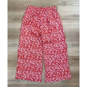 Roxy Red Floral Design Wide Leg Casual Pants Size Medium Indie Summer Boho Chic